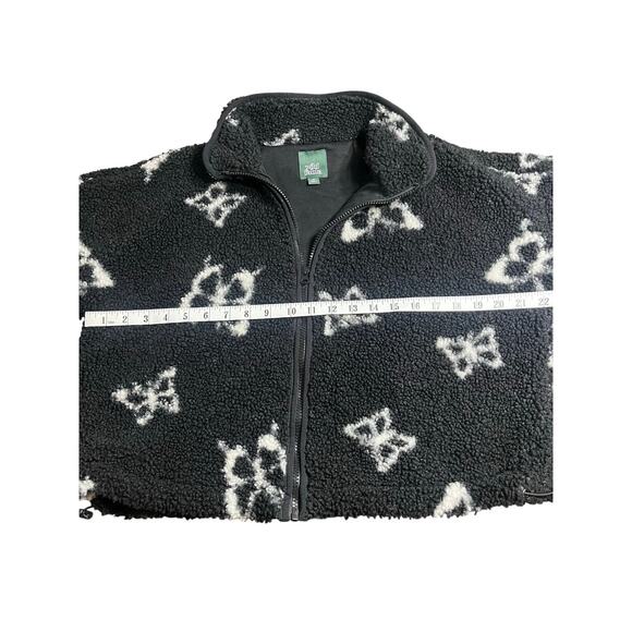 Wild Fable High Neck Long Sleeve Black & White Butterflies Fuzzy Coat Zip Up - Picture 4 of 7